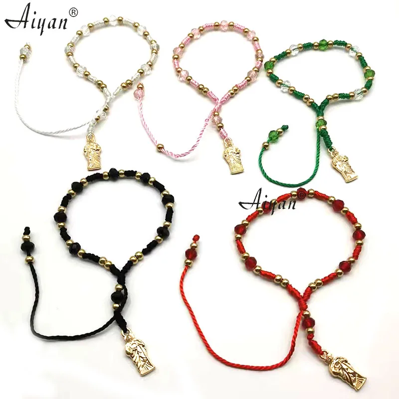 

12Pieces Saint Jude Saint Benedict And Virgin Mary Add Crystal Beads Screw Knot Bracelet Given As Gifts Can Prayer Many Colors