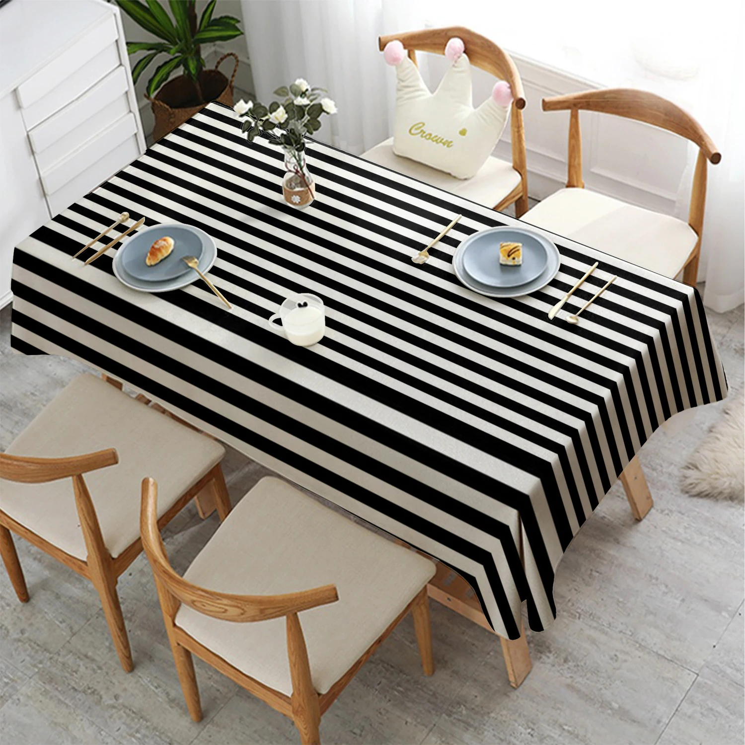 Black and White Stripe Restaurant Kitchen Tablecloth Living Room Home Decoration Rectangular Party Decoration