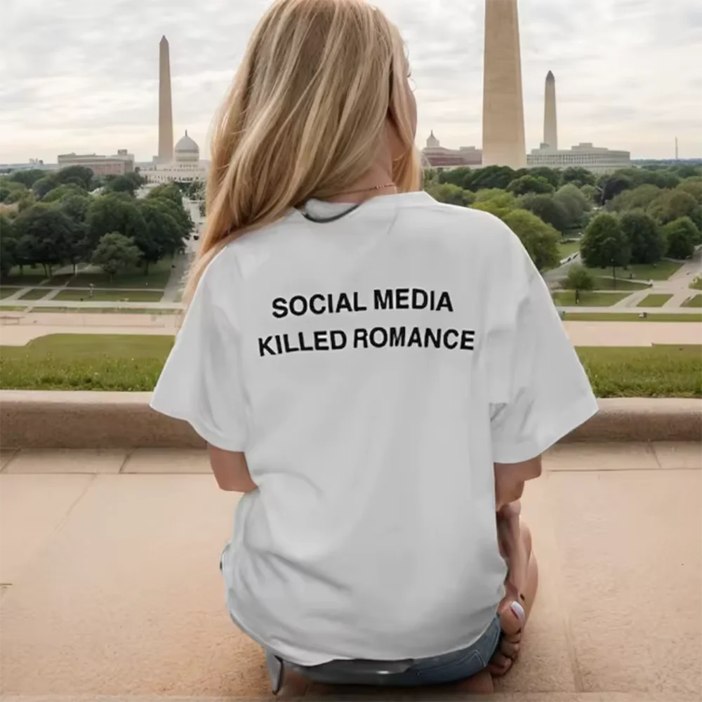 Social Media Killed Romance T Shirt Men Aesthetic Valentine's Letter Print T-Shirt Unisex High Quality Couple Cotton Tees Shirts