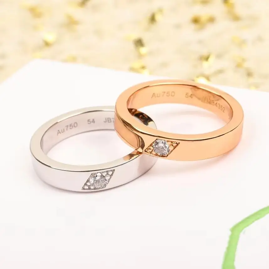 

Europe Designer Rose Gold Silver Diamond Couple Ring Woman Top Quality Wedding Gift Jewelry Trend