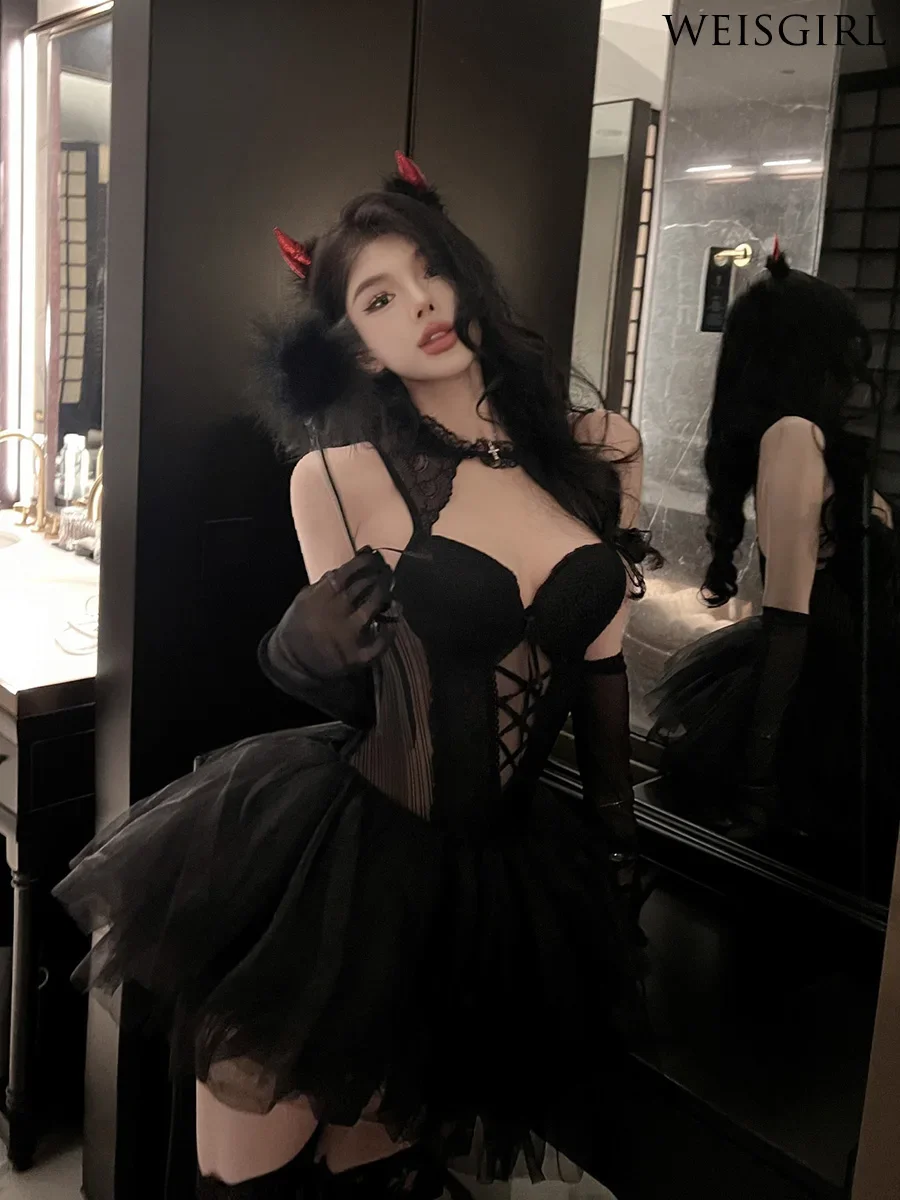 

Sexy Cos Uniform Lace Steel Ring Gathers Dark Little Devil Night Maid Catwoman Pure Lust Suit Bunny Girl