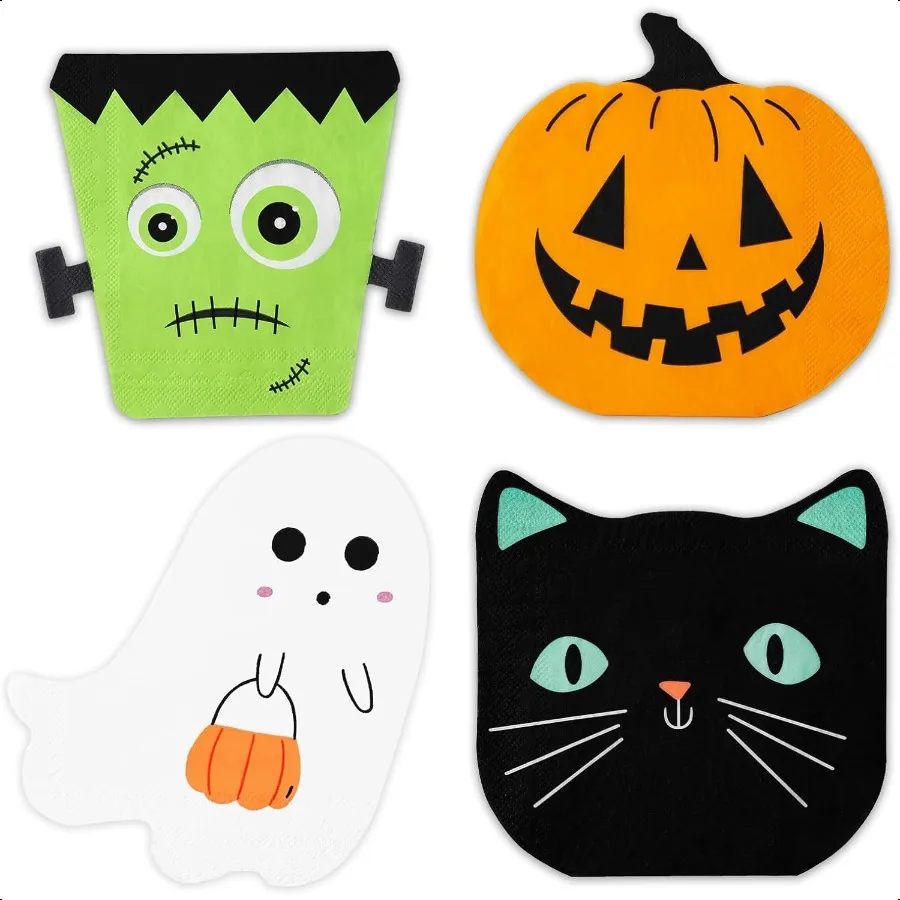 100 pièces serviettes en papier Halloween 3 plis fantôme citrouille chat noir serviette de déjeuner effrayant Dert dîner serviette à main pour la fête 6.5x6.5