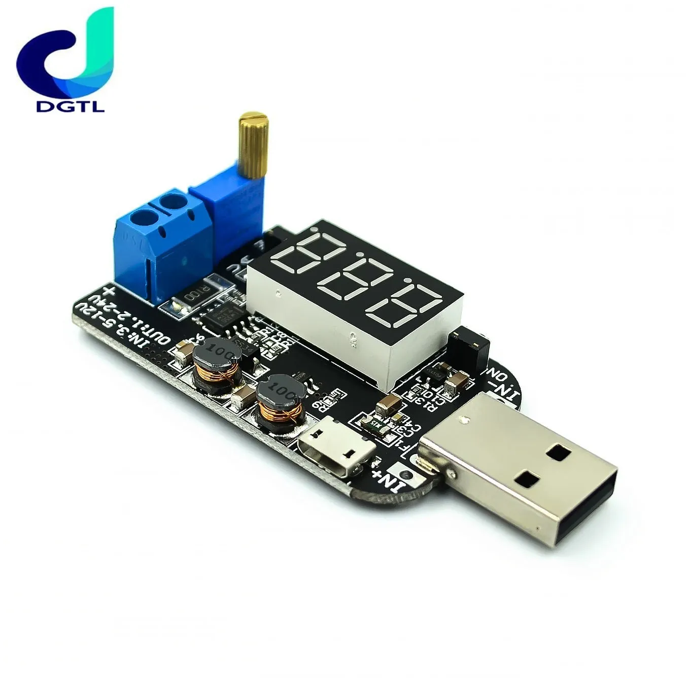 With Current USB Micro USB 5V to 3.3V 9V 12V 18V 24V Adjustable Buck-Boost Power Supply Voltage Regulator Module LED Display