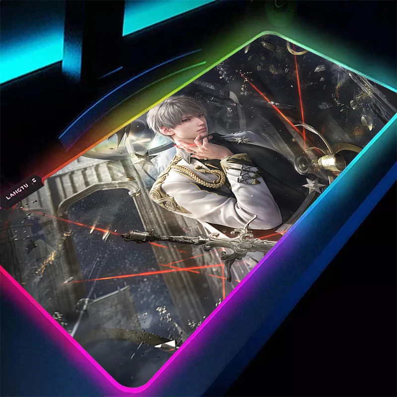 Alfombrilla de ratón para juegos Anime LED PC Gamer alfombrilla de escritorio extendida RGB portátil amor y espacio profundo Xavier alfombrilla de ratón teclado de goma