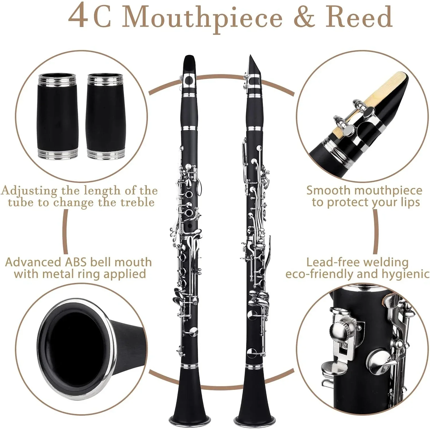 SLADE 17 Key Clarinet Bb B Flat Bakelite Clarinet with Case Reeds Strap Mouthpiece Pads Woodwind Instrument Parts & Accessories