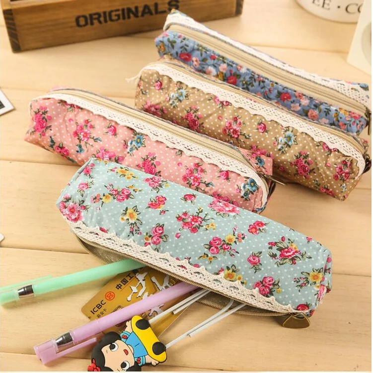 1pcs/lot  Fashion Mini Retro Flower Floral Lace Pencil case pen bag Multi-Function Zipper Pencil Holder Bag Gift Stationery