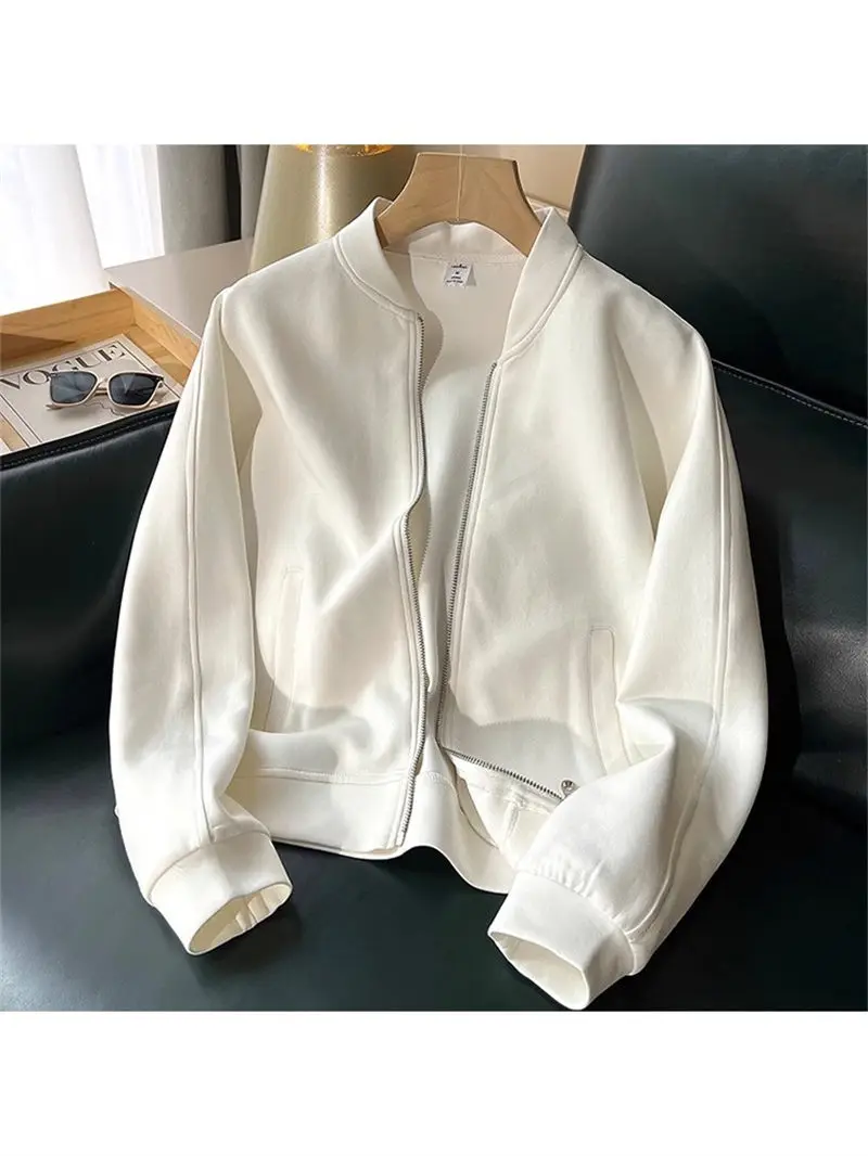 

2025 Autumn Women's Stand Collar Zip-Up Hooded Jacket - Fashion Cropped Baseball Outerwear Coat, Versatile Streetwear Stylish Sp