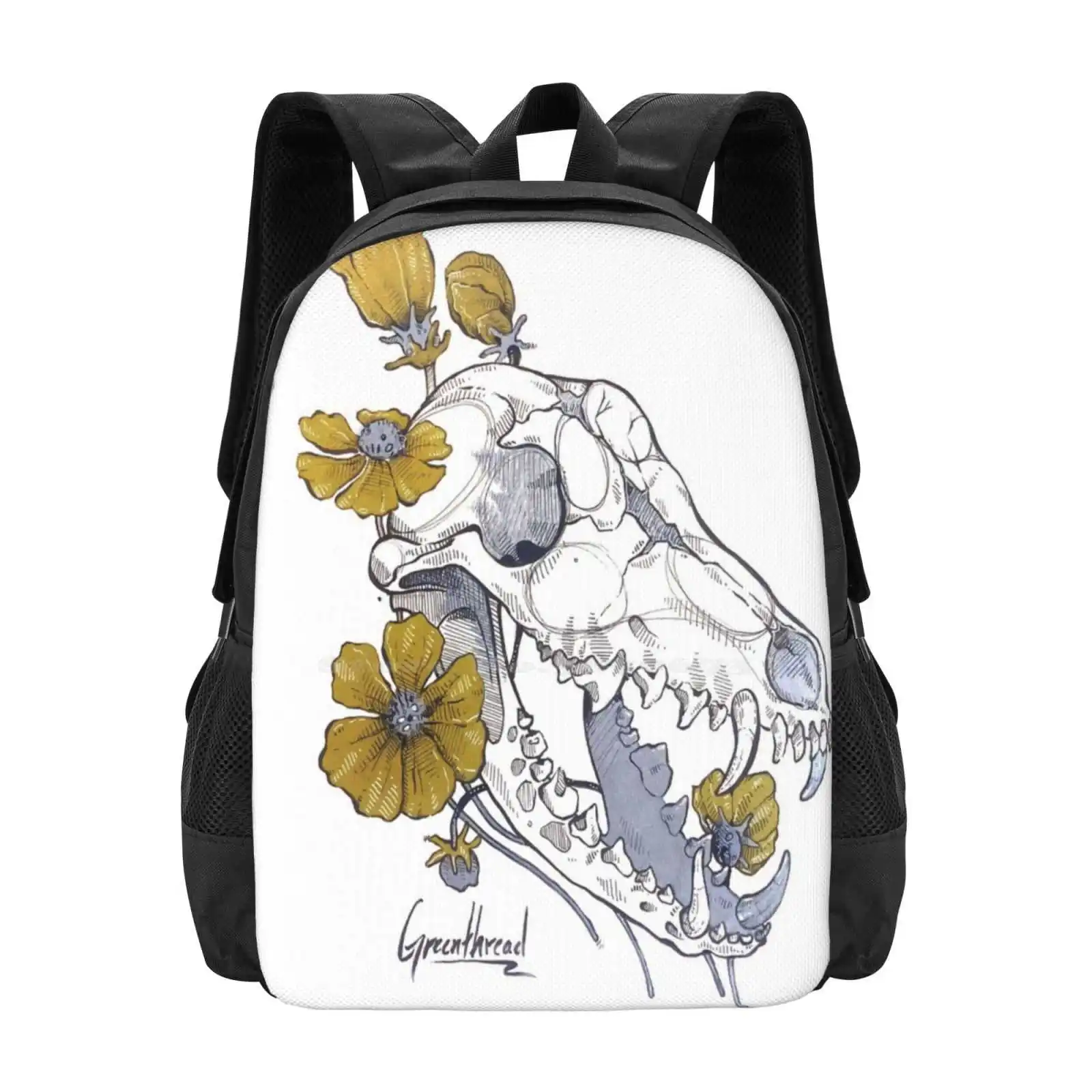

Morbiditea-Greenthread With Coyote Skull School Bags For Teenage Girls Laptop Travel Bags Goblincore Cottagecore Morbiditea