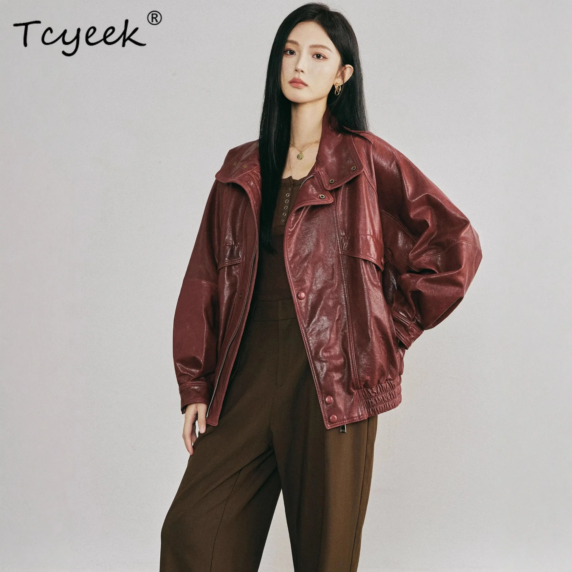Tcyeek Natural Sheepskin Real Leather Jacket Women Clothing Korean Fashion Autumn Womens Coats Loose Fit 2026 Jaqueta De Couro