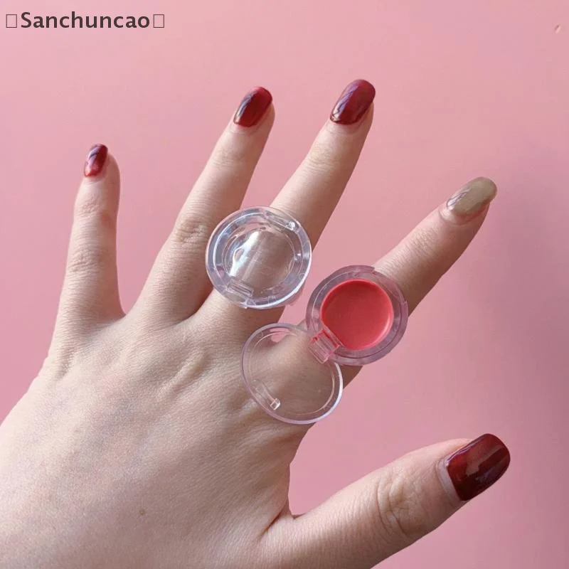 〔San〕3.5g Empty Plastic Lip Scrub Jars Ring Shaped With Cover Balm Mask Skin Care Container Cute Blush Jar Cosmetic Jars