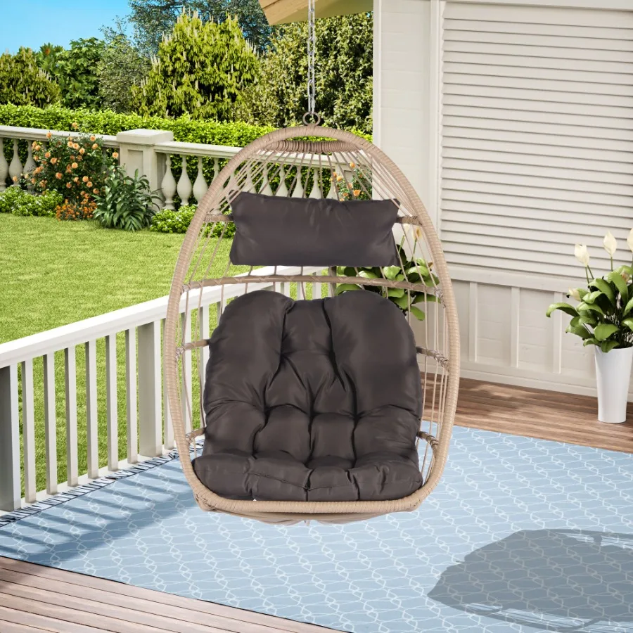 

Outdoor Garden Rattan Egg Swing Chair Hanging Chair Wood+Dark Gray