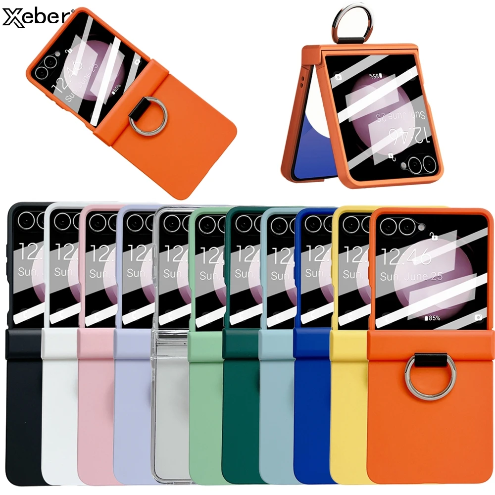 Luxus Matte Silikon Original Ring Halter Telefon Fall Für Samsung Galaxy Z Flip 7 6 5 Bildschirm Glas Film 2 in1 Stoßfest Abdeckung