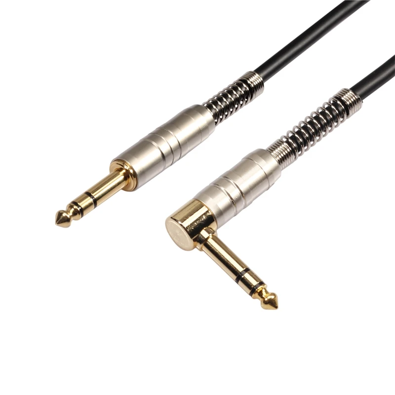 Guitar Cable, Straight Head To 90 Degree Elbow Head 6.35Mm Male To Male Plug Stereo Electric Guitar Audio Cable