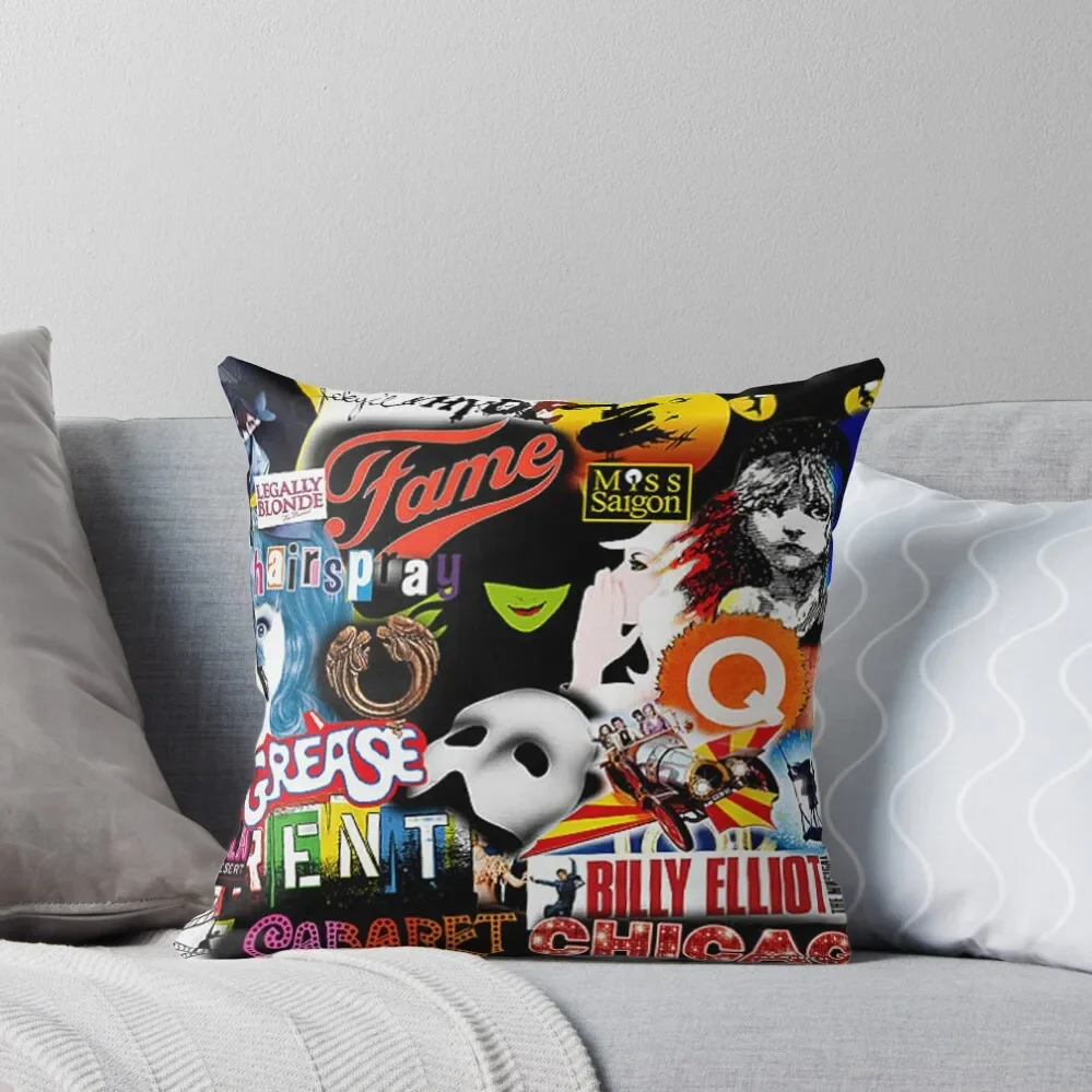 

Broadway Musical Collage Throw Pillow Room decorating items Pillow Cover Embroidered Cushion Cover Pillowcases Bed Cushions