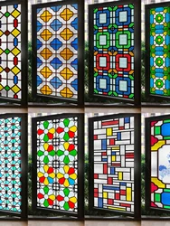 Retro Glass Sticker Stained Glass Window Film European Stained Glass Film Transparent Opaque Window Paper Anti-peeping