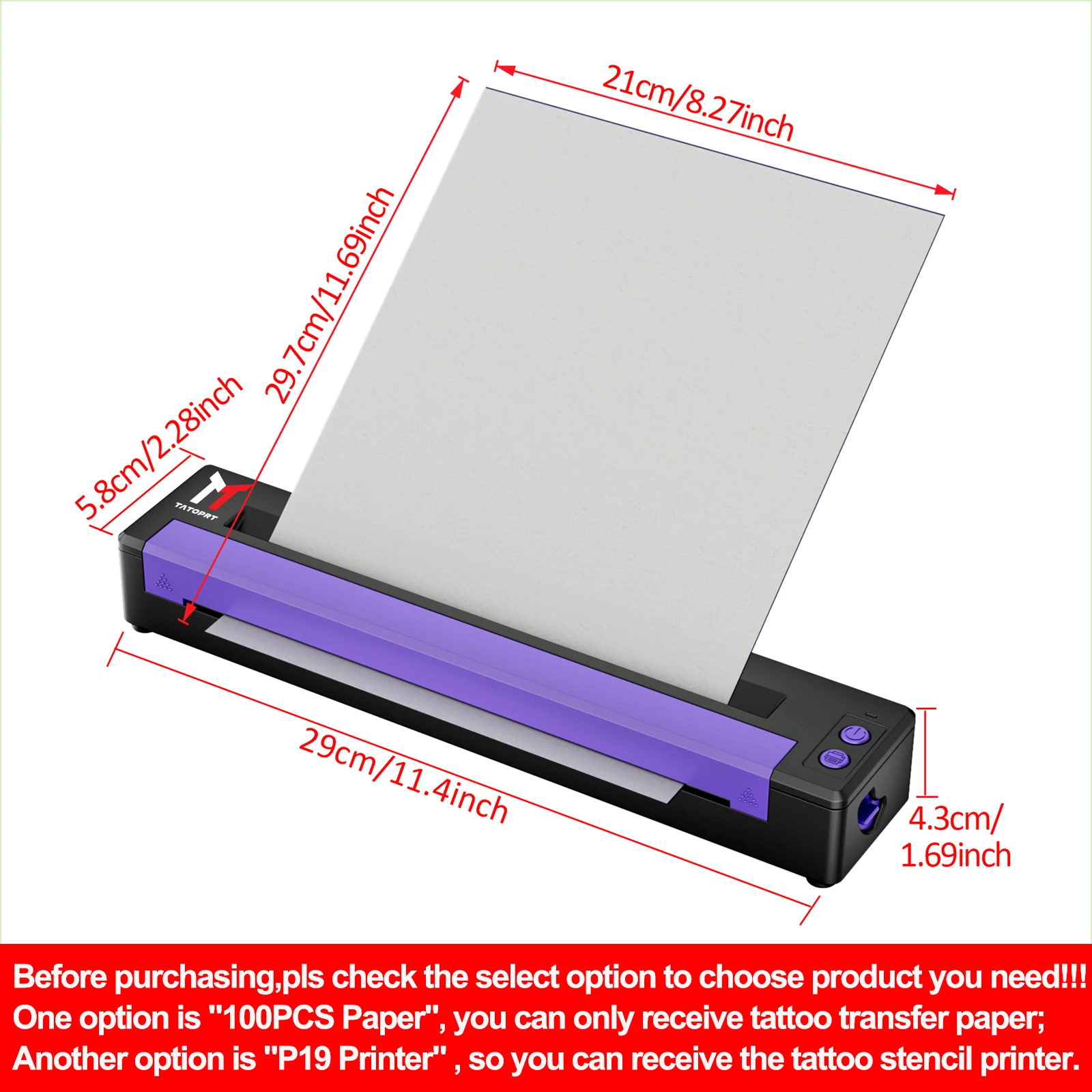 MHT-Portable Tattoo Printer Use A4 Transfer Wireless Bluetooth Thermal Copier Tattoo Stencil Printer Machine Battery Template