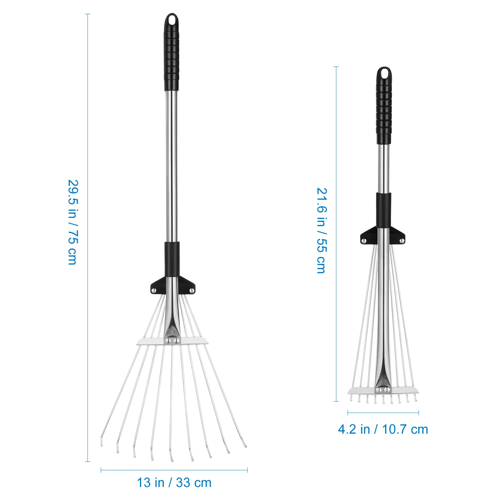 TOYANDONA Telescopic Metal Rake Adjustable Retractable Leaves Rake Gardening Tool for Lawn Yard