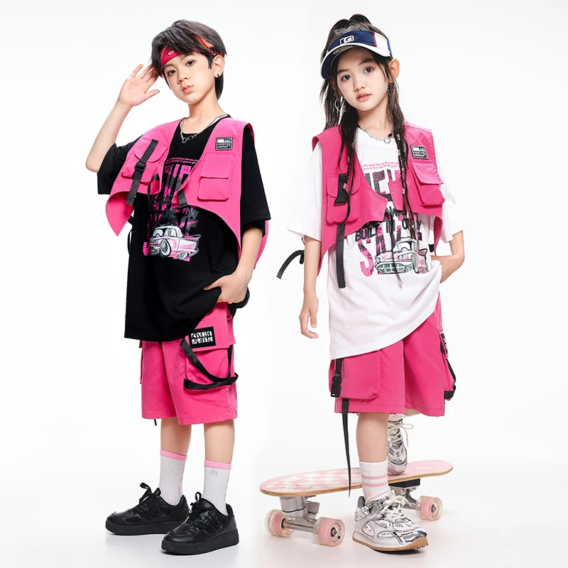 Gilet Hip Hop pour garçons, t-shirt, pantalon Cargo coloré, ensembles de vêtements de danse de rue pour filles, Costumes de Jazz k-pop pour enfants, Streetwear