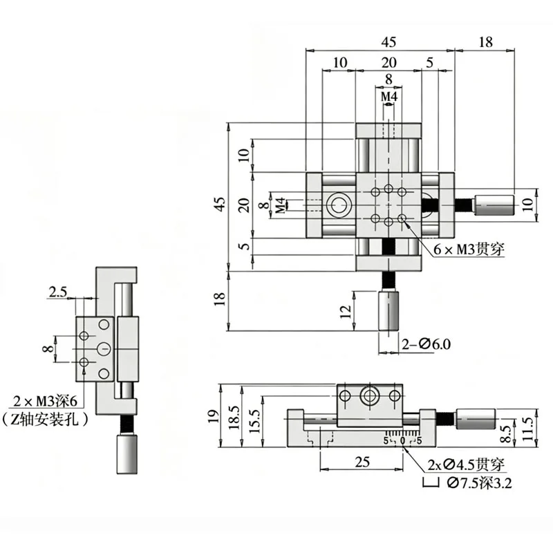 20x20mm Table, 10x10mm Travel, Aluminum Alloy, Spring Return,Mini XY Axis Manual Precision Linear Stage