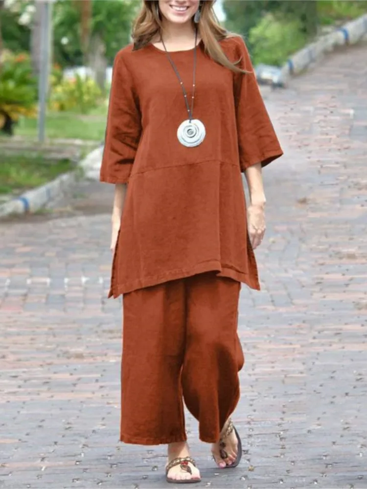 المرأة الصلبة الرجعية السراويل مجموعة القطن الكتان عارضة طويلة الأكمام فضفاضة مجموعة جديدة الصيف أزياء أنيقة مكتب عطلة مجموعات وتتسابق