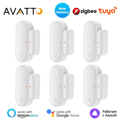 AVATTO Tuya 1-6PC ZigBee Sensor de puerta inteligente puerta abierta/cerrada Detector inalámbrico sistema de seguridad de alarma de manipulación para Alexa Google Home