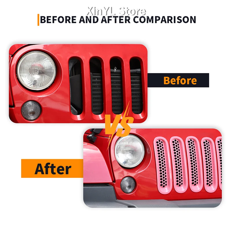 Car Front Grille Ring Mesh Insert Cover Trim Protector Decoration For Jeep Wrangler JK 2007-2017 Exterior Accessories