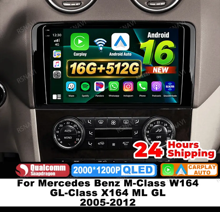 Car Radio Android 16 For Mercedes Benz M-Class W164 GL-Class X164 ML GL 2005-2012 DSP Multimedia Autoradio DVD 5G WIFI 4G LTE BT