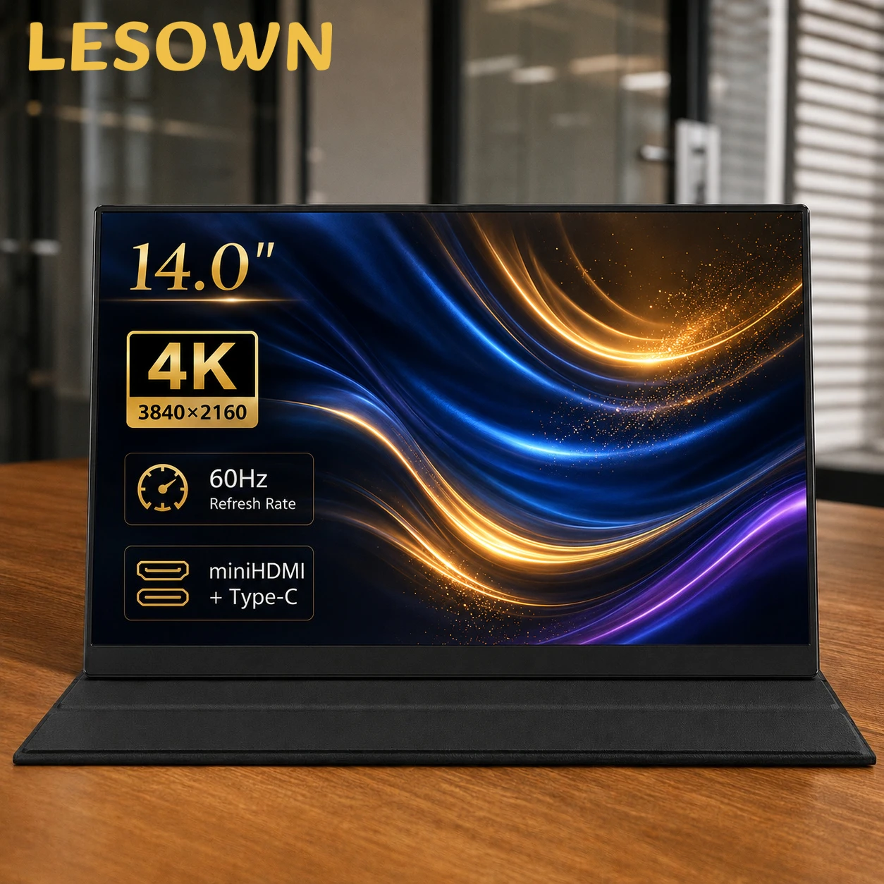 LESOWN 14 Inch 4K Portable Monitor 3840x2160 LCD Display Type-C HDTV Secondary Screen for PC Gaming AIDA64 DIY Setup