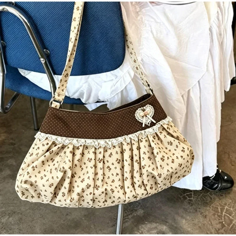 Gestreifte, gepunktete, plissierte Umhängetasche, koreanische süße, niedliche Damen-Umhängetasche, lässige Pendler-Geldbörse, leichte Handtasche – Detail 14