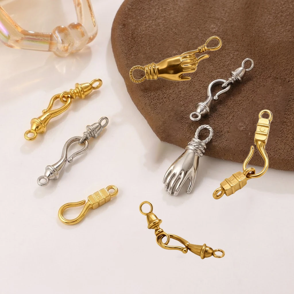 2 Stück/Set Edelstahl-Verschlusshaken-Verbinder für DIY handgemachte Armbänder, Halsketten, Schmuckherstellung, Zubehör, Bastelbedarf – Detail 2