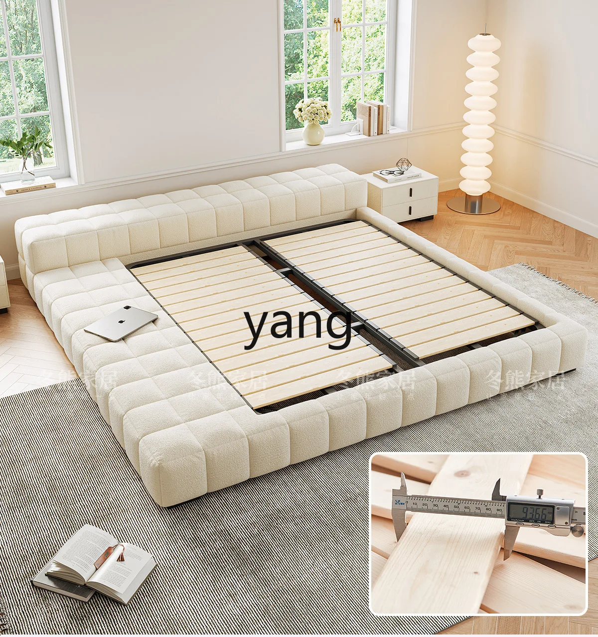 

LTT cream wind tatami bed double light luxury bed master bedroom simple modern fabric bed
