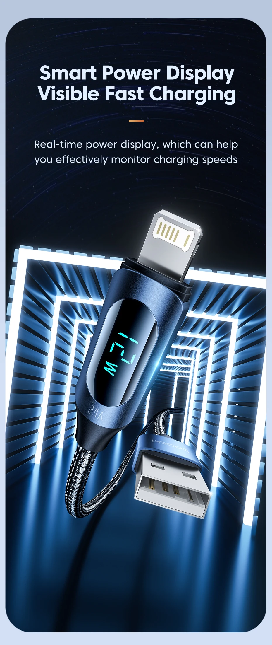 Toocki USB-Lightning-Kabel 2.4A Digital-Display-Kabel für iPhone 14 13 12 Pro Max 8 7 6 5 für iPhone Lightning-Ladekabel – Detail 3