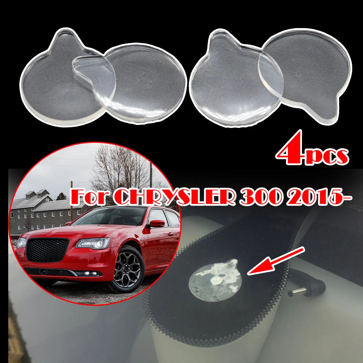

4Pcs Rain Light Sensor Gel Pad For CHRYSLER 300 2015- Adhesive Film Silicone Cushion Windscreen Chip Fix Tape Replacement part
