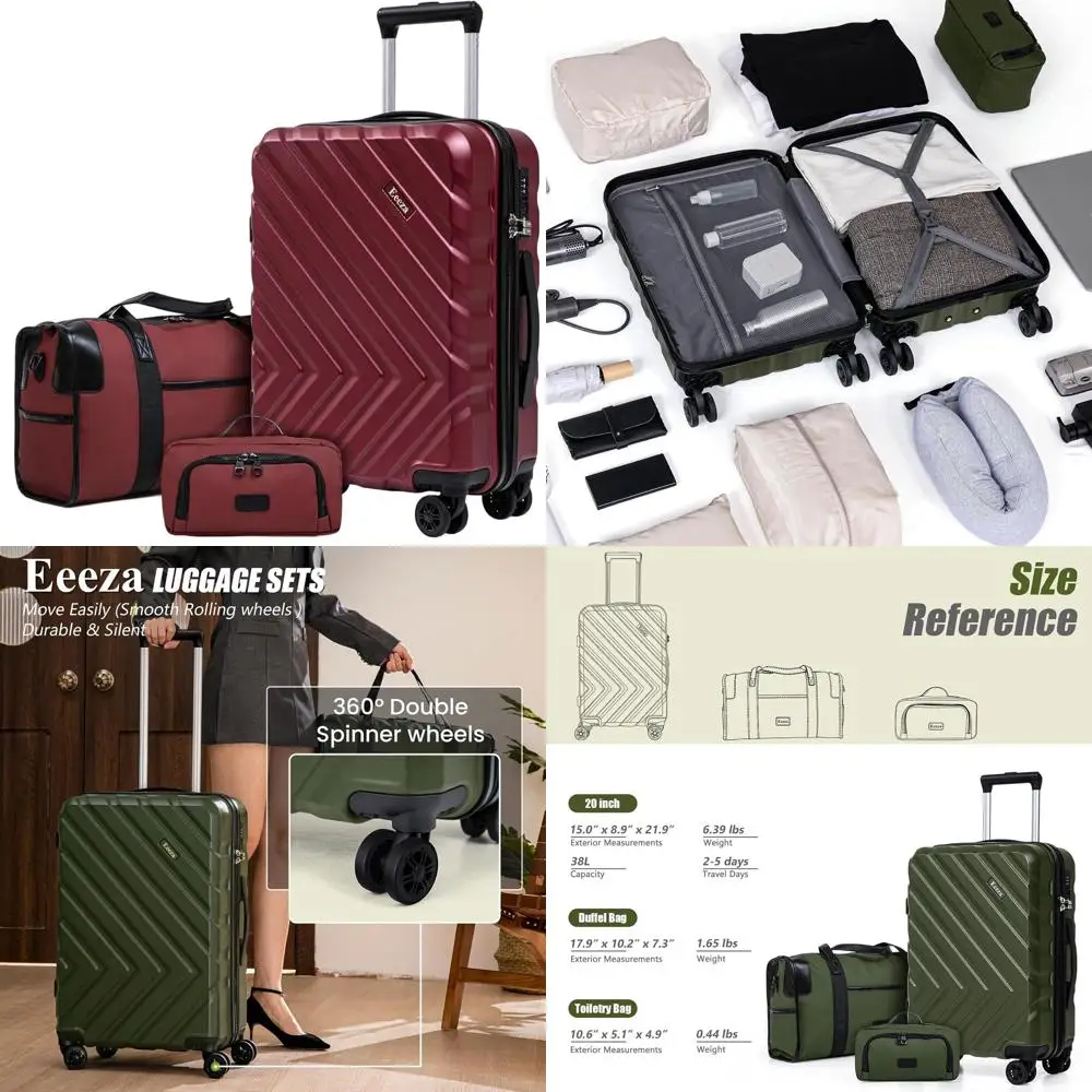 3-Piece Hardshell Luggage Set with Wheels, 22 Carry-On Approved, TSA Lock, 20 Suitcase