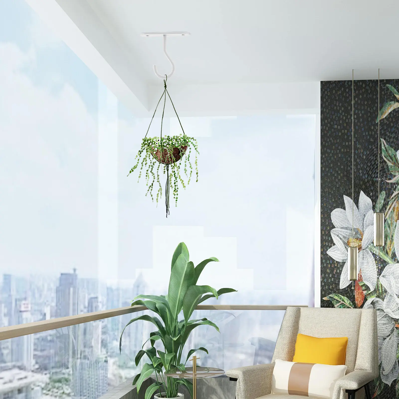2Sets Heavy Duty Ceiling Hooks for Hanging Plants Baskets Lights Outdoor Indoor Use Rustproof Iron Plant Hangers Wall Mount