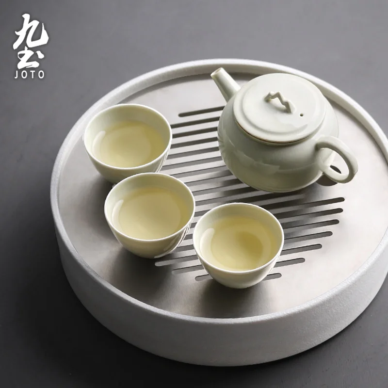

JOTO Innovative Water Storage Design Handmade Ceramic Round Water Storage Tea Tray HPR0038