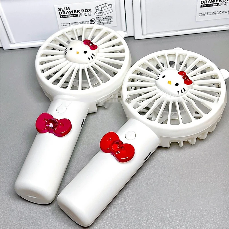 

New Sanrio Kawaii Anime Summertime Hello Kitty Portable Handheld Fan Cute Sweet Cartoon Charging Small Fan Gifts for Girls