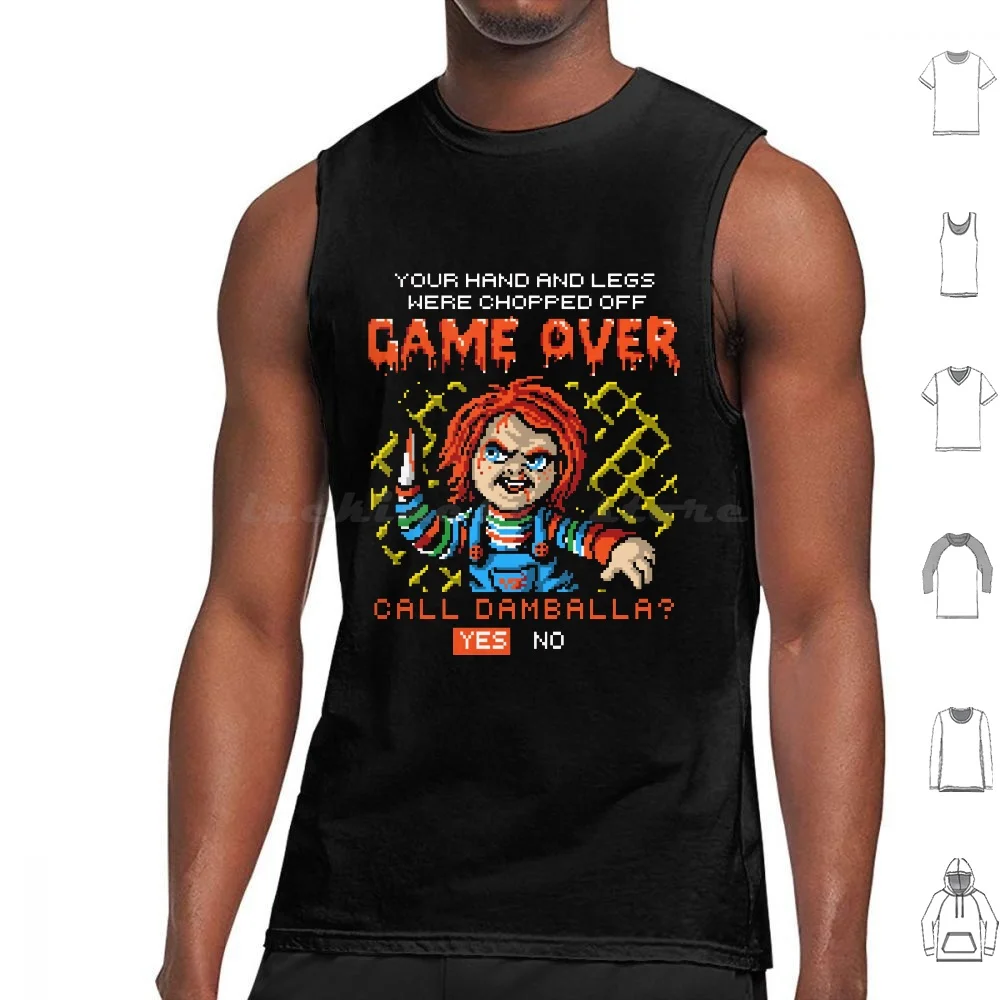 Game Over-Call Damballa ? Tank Tops Print Cotton Chucky Childs Play Horror Scary 80S 80S Movies Doll Game Over