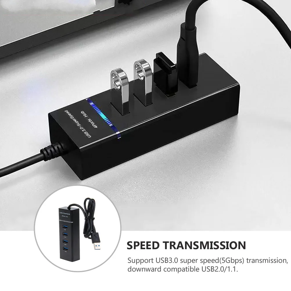 

4-портовый USB-концентратор, портативный разветвитель USB3.0, передача 5 Гбит/с, портативный компьютер, светодиодный индикатор перегрузки по току, тонкая структура, вилка
