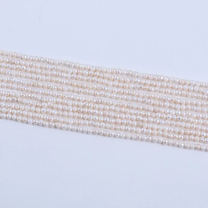 Promotional price 3-4mm full hole white near round shape natural freshwater pearls strands