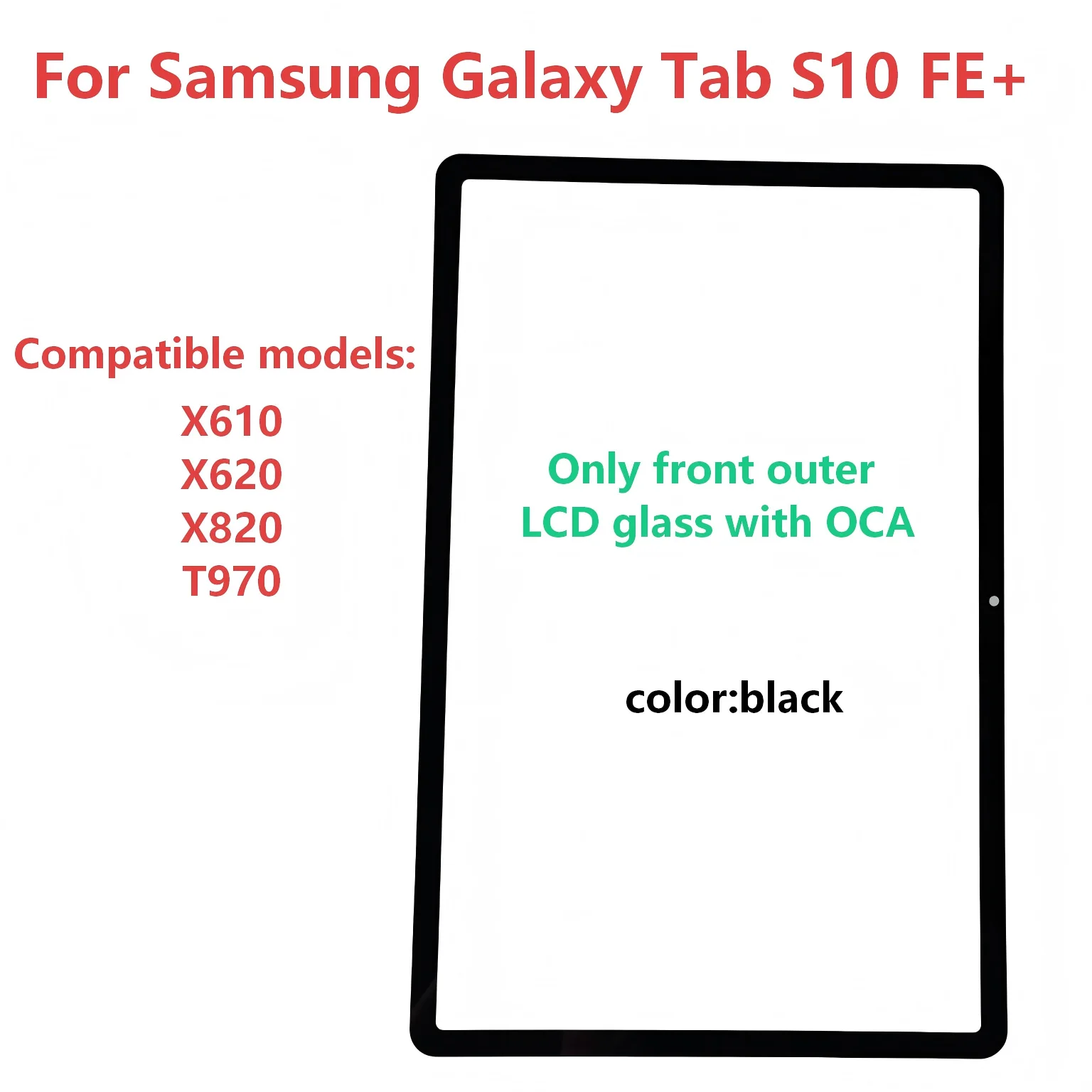 AAA For Samsung Galaxy Tab S10 FE+ X610 X620 T970 X820 Touch Screen Panel Tablet S10FEPlus Sensor Front Outer LCD Glass With OCA