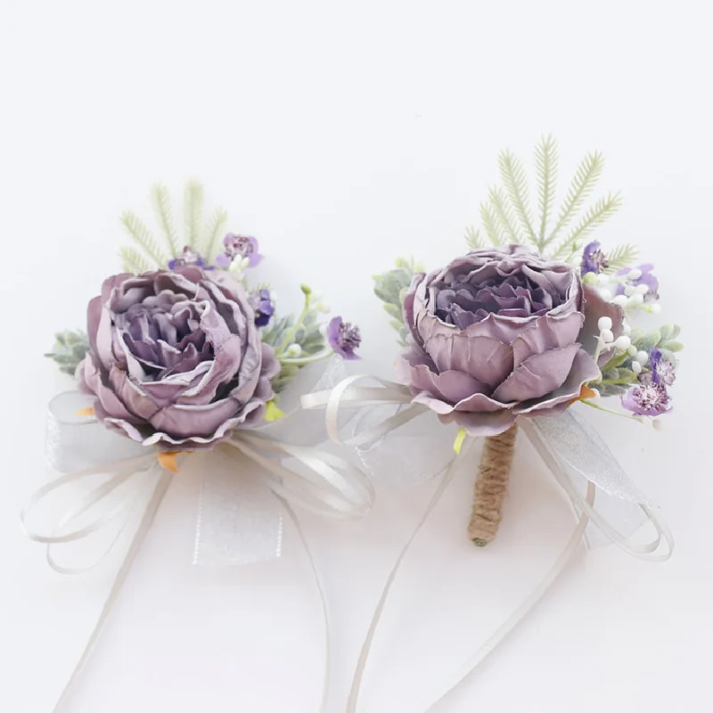 Fleurs de simulation de mariage pour invités, fleurs à main violettes, réunion d'affaires, ouverture du buste, fournitures de mariage, 2414