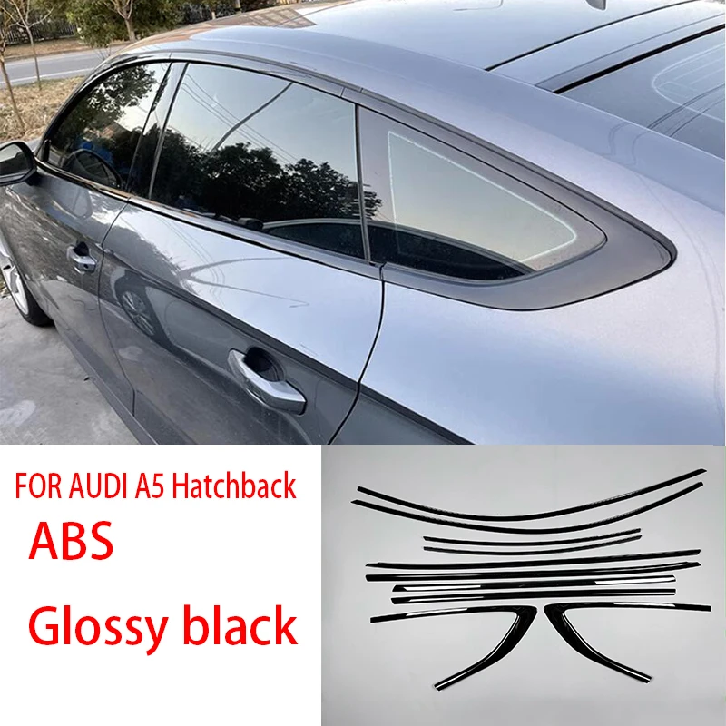 

For Audi A5 Sportback Hatchback 2019-2023 2022 ABS Glossy black Exterior Window Molding Strip Sill side Cover Trim 10pcs