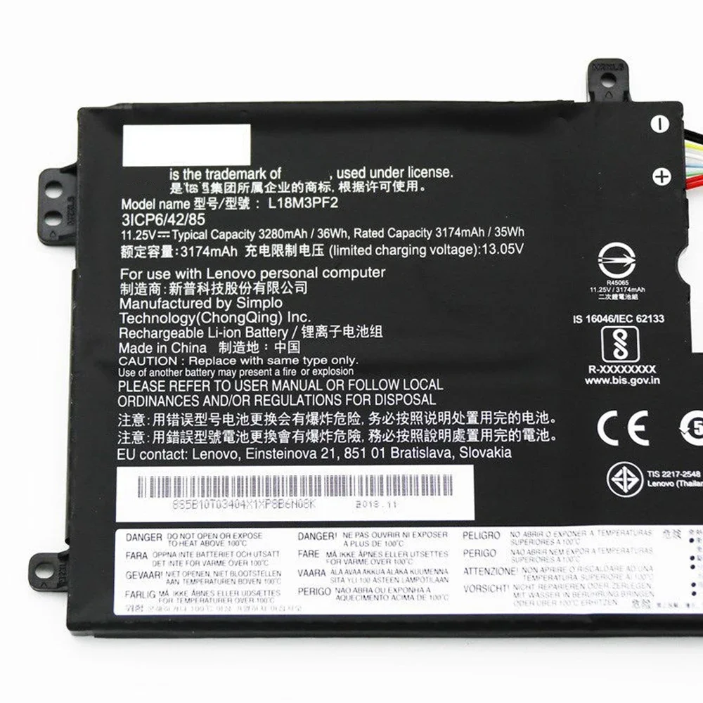 Brand New Original L18M3PF2 11.25V 36Wh Laptop Battery for Lenovo Ideapad L340-15API L340-15IWL L3-15IML05 Touch L18C3PF2