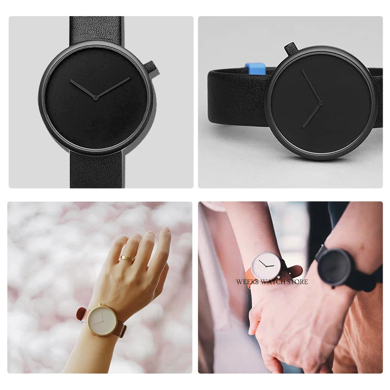 Montre unisexe simple pour hommes et femmes, montre-bracelet à quartz, horloge-bracelet, cadran noir et blanc, concept de mode, couple