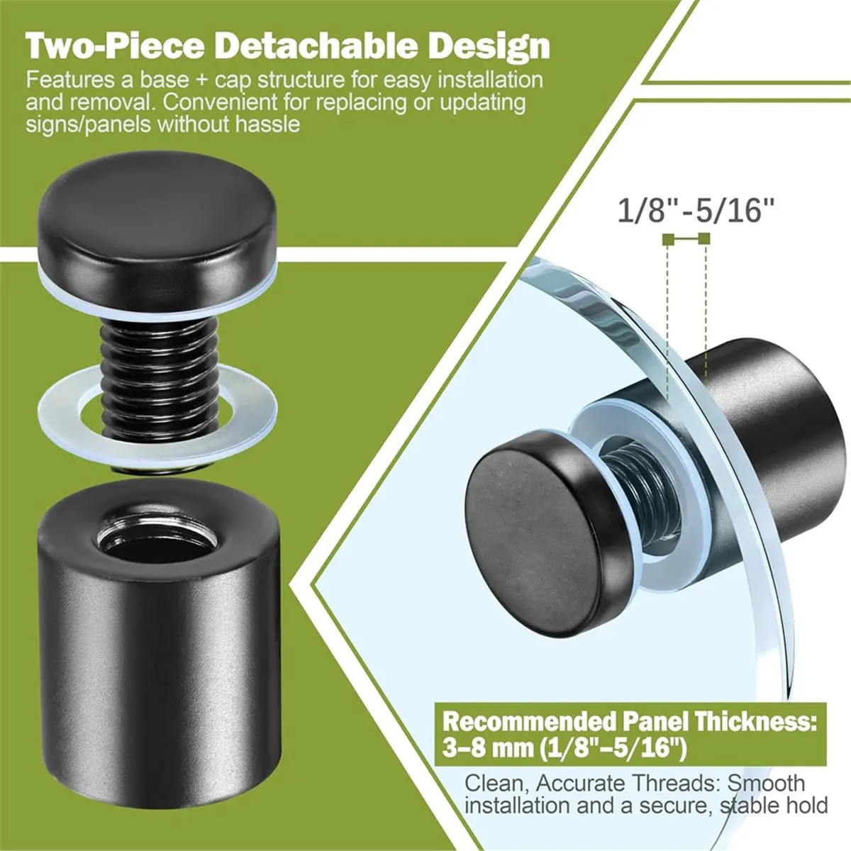 2026 New Tool Stainless Steel Standoff Screws 19x25mm, Wall Mount Hardware for Acrylic Glass Panel Black