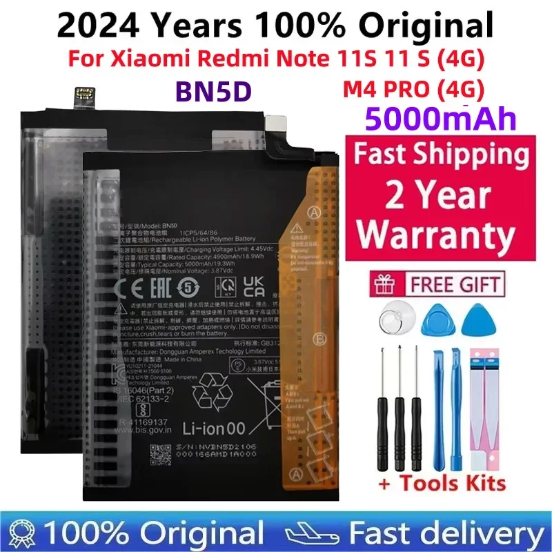 2024 Years 100% Original New For Xiao Mi 5000mAh BN5D Battery For Xiaomi Redmi Note 11S 11 S 4G M4 PRO 4G Mobile Phone Batteries