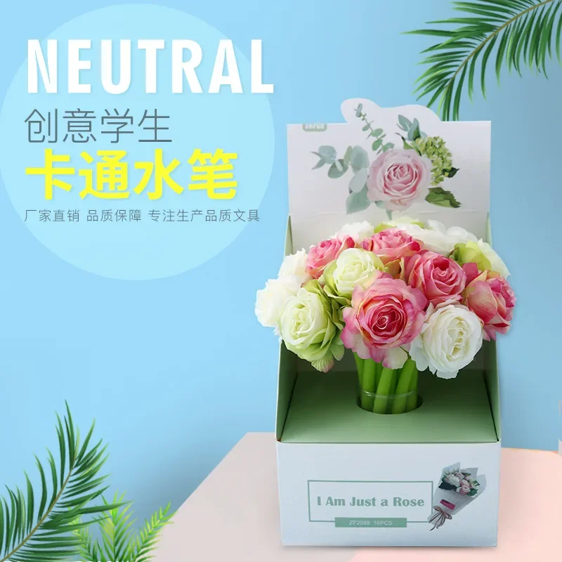 16PCS Rose Soft Gel Neutral Pen 0.5mm Student Stationery Creative Modeling Pen