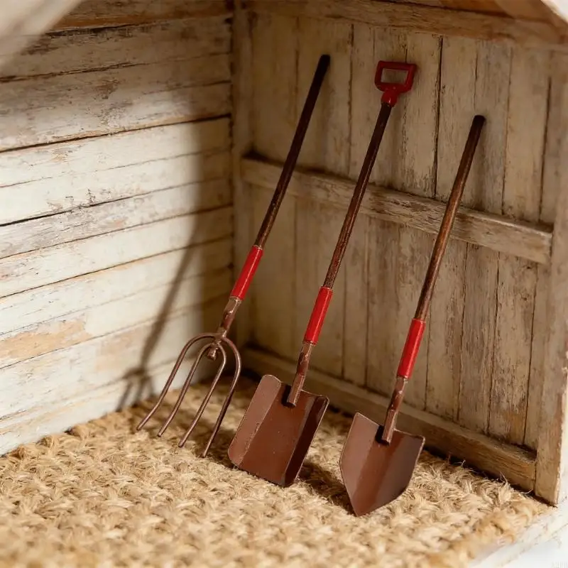 

Миниатюрный набор фермерских инструментов для кукольного дома, украшение садовой сцены с лопатой и граблями, реалистичный A2UB