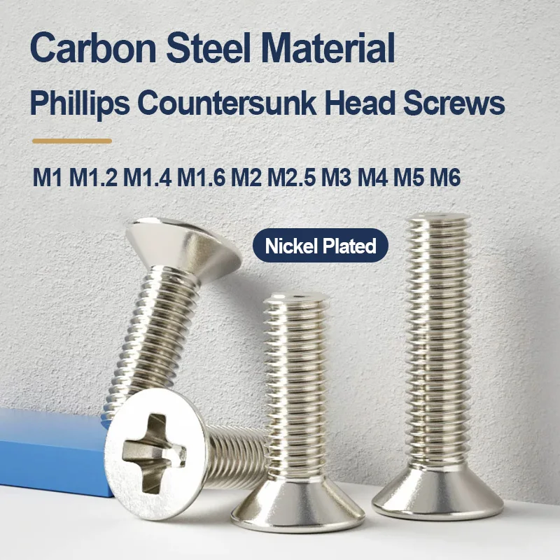 Carbon Steel KM YB819 Nickel Plated Phillips Countersunk Flat Tail Screws M1-M6 2-40mm Mini Bolts Electronic DIY Hardware Fasten